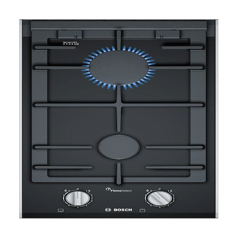 BOSCH Encimera modular cristalgas 30 cm., 2F Gas, Terminacion Premium, FlameSelect, Gas Stop, autoencendido, parrilla hierro