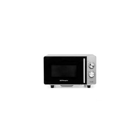 ORBEGOZO Microondas 20L 700w, Grill 800w, Base ceramica, sin plato giratorio, Temporiz. 30 min. Frontal Inox, Funcion de