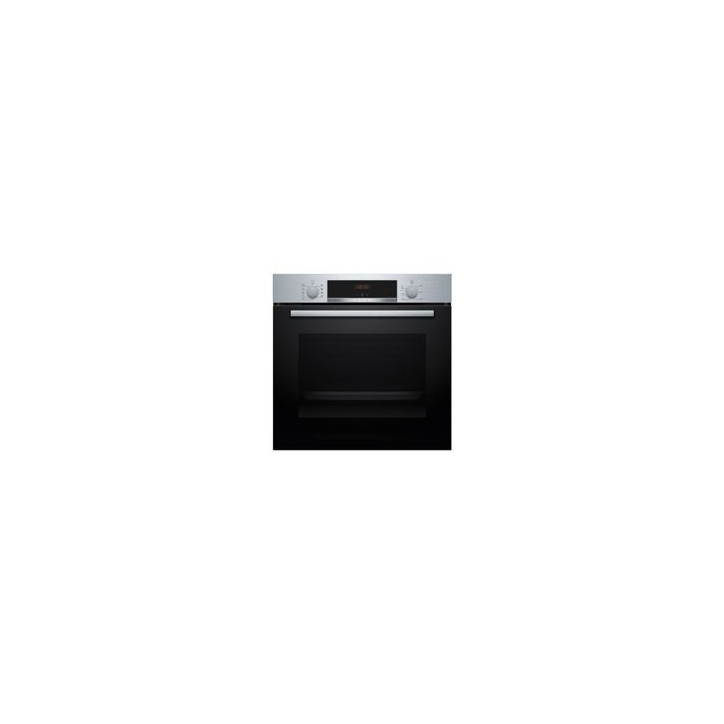 BOSCH Horno Multif. 7, A+, Asistente de limpieza con agua, Ap. Abatible, Cristal negro/inox, Display LED, Railes 1 nivel