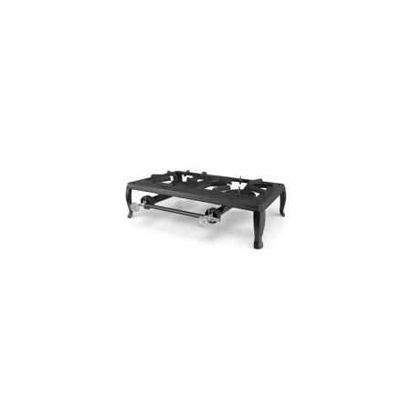 ORBEGOZO Hornillo 2F de gas 7000w, USO EXTERIOR, Cuerpo de hierro fundido, quemador: 12cm, Dimensiones 51,5x14,5x35 cm.
