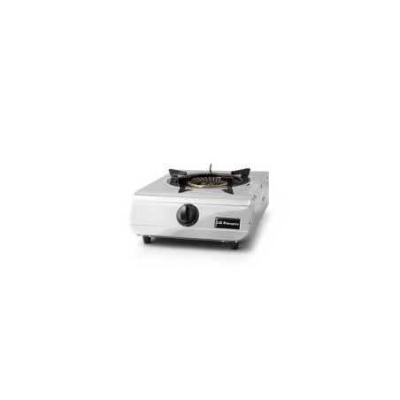 ORBEGOZO Hornillo sobremesa 1F gas, cuerpo Inox y superficie de cristal templado negro (7mm) Termopar, Encendido piezoelectrico