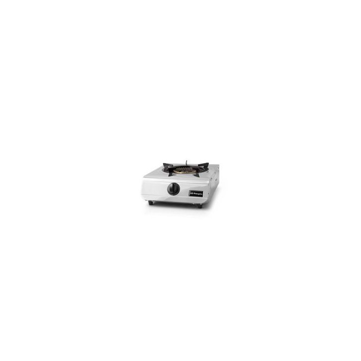 ORBEGOZO Hornillo sobremesa 1F gas, cuerpo Inox y superficie de cristal templado negro (7mm) Termopar, Encendido piezoelectrico