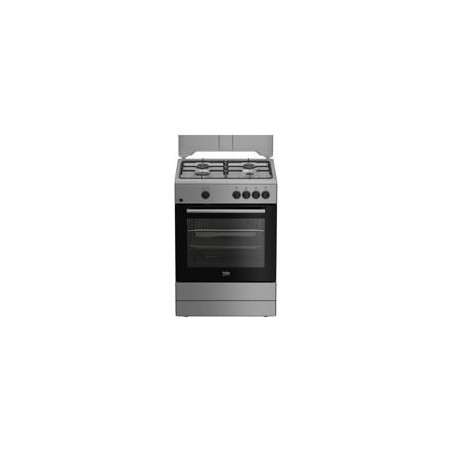 BEKO Cocina 4F gas 85x60x60, Horno Gas 2 valvulas con Grill, Gas Butano (Inyectores G.Natural) Inox Antihuella