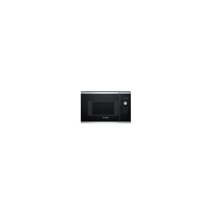 BOSCH Microondas 20L Integr. sin marco, electronico, 38 cm., Cristal negro/inox, Display LED, 8 prog. auto., plato giratorio