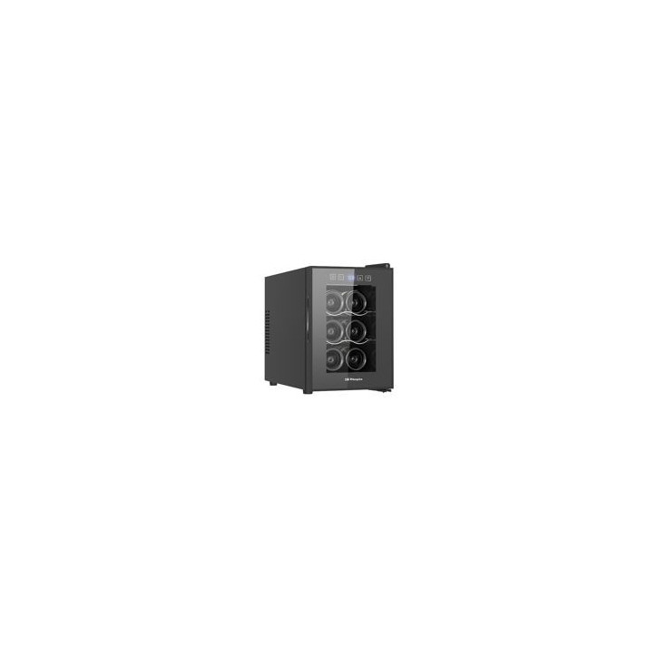 ORBEGOZO Vinoteca 6 botellas, E, 17L, Silenciosa y sin vibraciones, Luz interior LED, Pantalla digital LCD y panel de contgrol