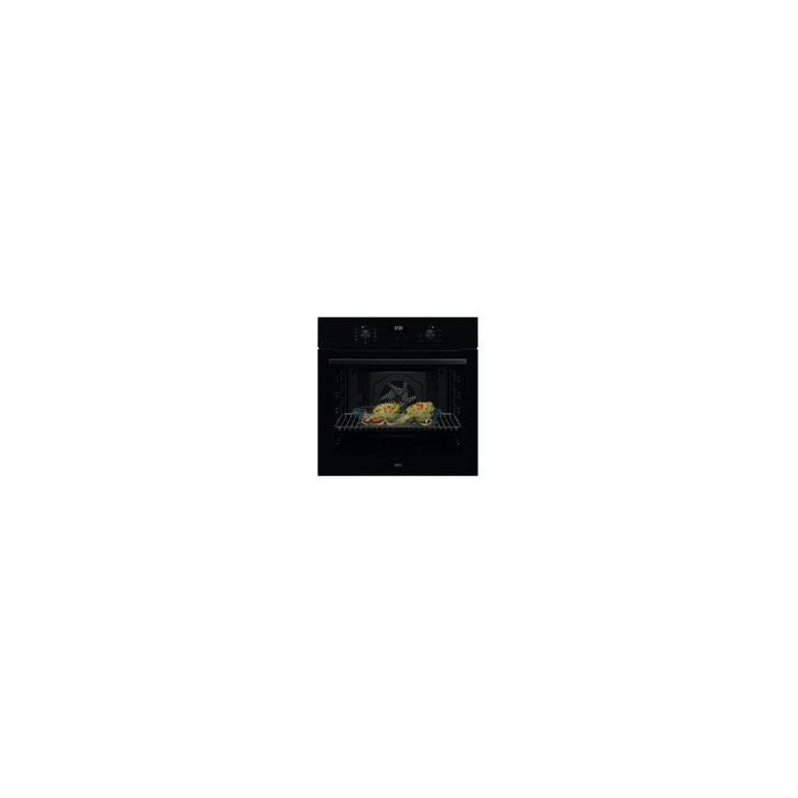 AEG Horno Multif. 7, SurroundCook, Cristal Negro y tirador Negro anodizado, A+, Aqua Clean, Display LED, mandos escamoteables