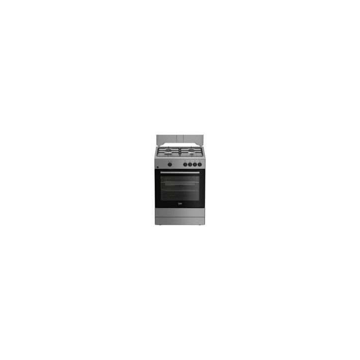 BEKO Cocina 4F gas 85x60x60, Horno Gas 2 valvulas con Grill, Gas Butano (Inyectores G.Natural) Inox Antihuella