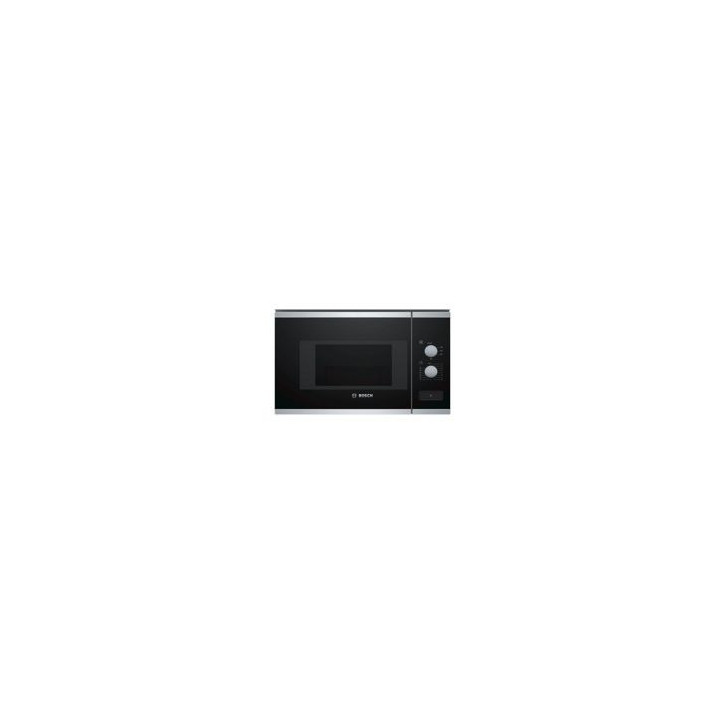 BOSCH Microondas 20L Integr. sin marco, Mecanico, 38 cm., Cristal negro/inox, plato giratorio 25,5 cm., Sin grill