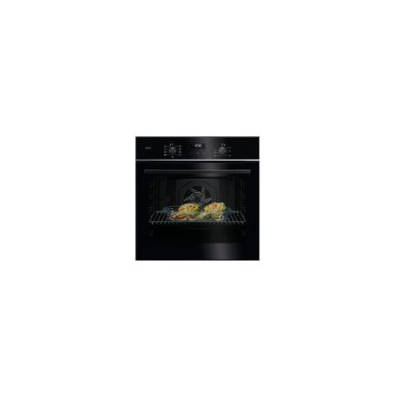 AEG Horno Multif. 9, A+, SurroundCook, Cristal Negro con perfil Inox Infinity y tirador Negro anodizado, Aqua Clean, Display