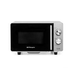 ORBEGOZO Microondas 20L 700w, Grill 800w, Base ceramica, sin plato giratorio, Temporiz. 30 min. Frontal Inox, Funcion de